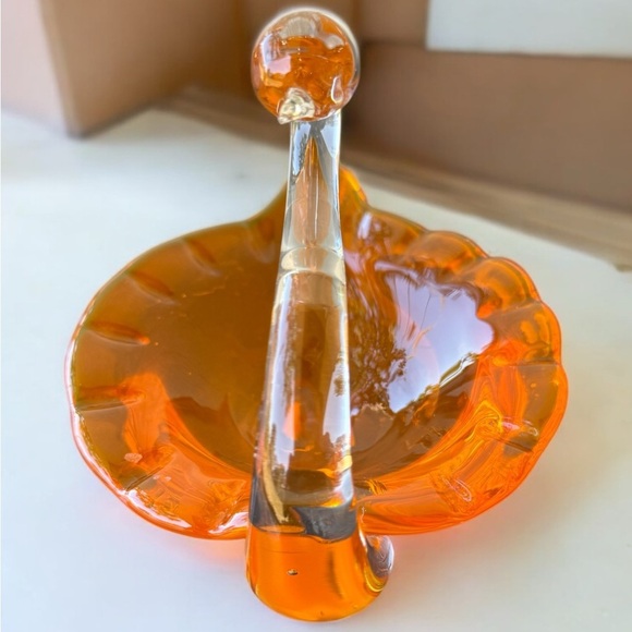 Vintage Orange Blown Glass Swan Trinket Dish Handmade Decorative - Picture 3 of 4